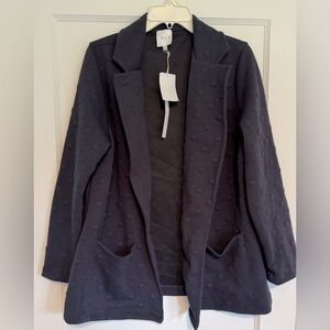 Gray LA Textured Polka Dot Open Front Jacket Blazer Navy Blue Size L